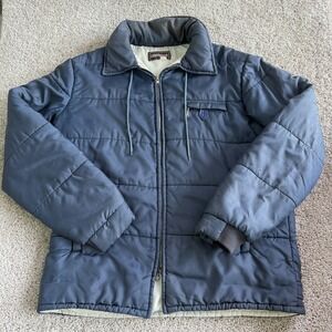 Vintage Campus Jacket Mens Large Blue Nylon Puffer Quilted Lined Winter Coat